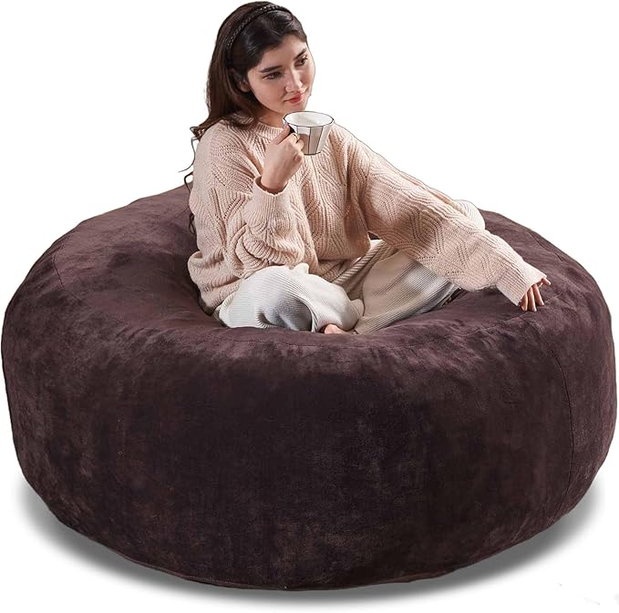 5FT，Big Bean Bag Chairs for Adults，Large beanbag with Filler Included，Memory Foam Material，Easy to Clean and Washable Corduroy Fabric，Suitable for Living Room and Bedroom (Brown, 5 Foot)-CasaMuseHome