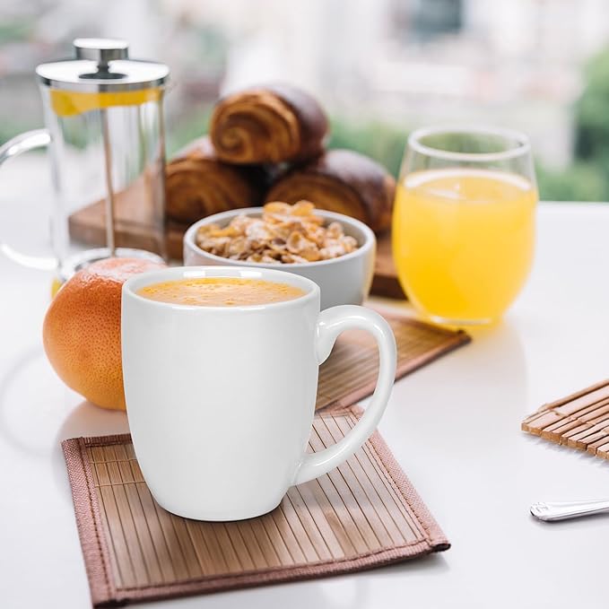 16 OZ White Stoneware Mugs Set of 6, Large Ceramic Coffee Cups with Handle, Porcelain Mugs for Latte, Milk, Tea and Juice-CasaMuseHome