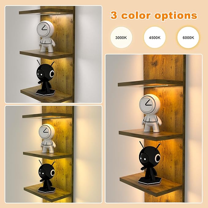 5 Tier Wall Shelf Unit, Modern Vertical Lack Wall Shelves with Light, Wall Mount, Floating Column Home Decor Shelves for Bedroom, Living Room, Vanity Storage Display(Dark Brown)-CasaMuseHome