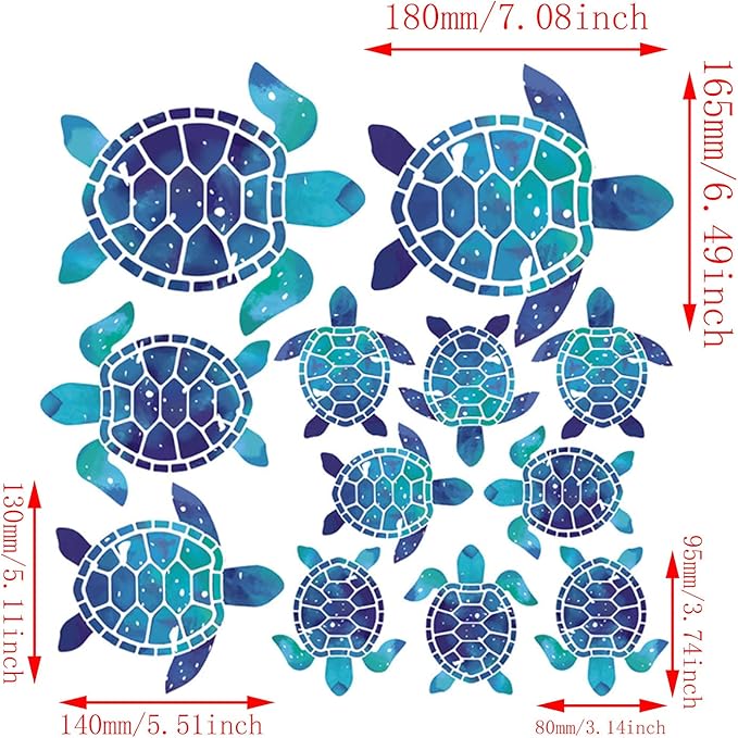 12pcs Sea Turtle Vinyl Stickers Underwater Ocean Decals Waterproof Wall Sticker Home and Bedroom Decoration, DIY Accessories, Blue-CasaMuseHome