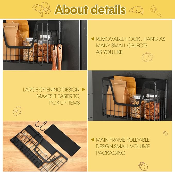 2 Pack Magnetic Shelf for Fridge Fruit Storage Container Fridge Magnetic Baskets Fruit Potato Onion Storage Bins, Pantry Organizer Refrigerator, Kitchen Counter, Cabinet, 12.4 x 7.9 x 5 Inch-CasaMuseHome