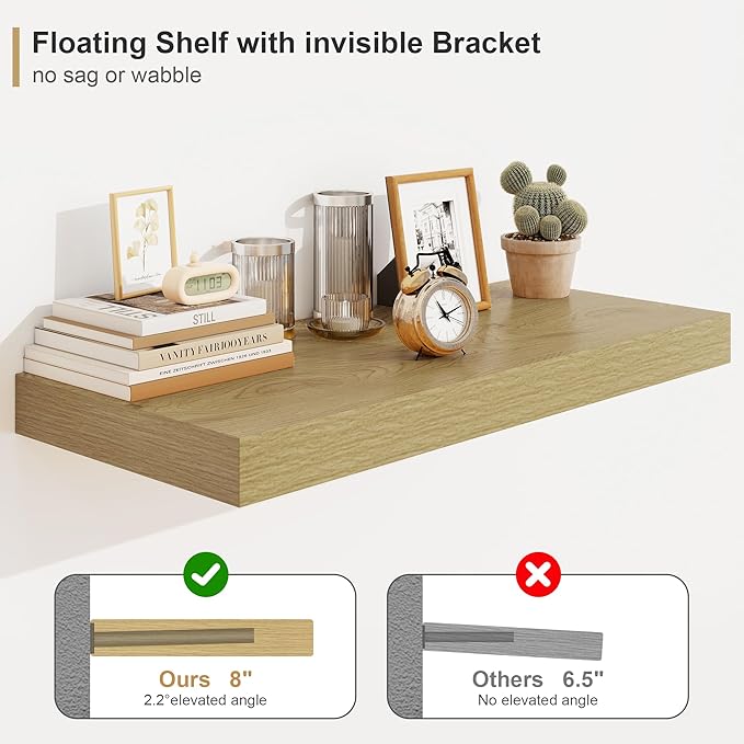 12" Deep Bathroom Floating Shelves for Wall Shelf Over Toilet Wall Mounted Farmhouse Long 55 inches Set of 1, Farmhouse Shelves with Invisible Brackets for Living Room, Kitchen, Bedroom,Oak-CasaMuseHome