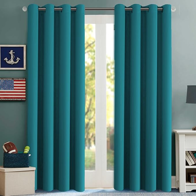 H.VERSAILTEX Thermal Insulated Blackout Curtains Innovated Microfiber Formaldehyde-Free Window Panels for Nursery, Grommet,52 by 84 - Inch - Turquoise Blue - Set of 2-CasaMuseHome