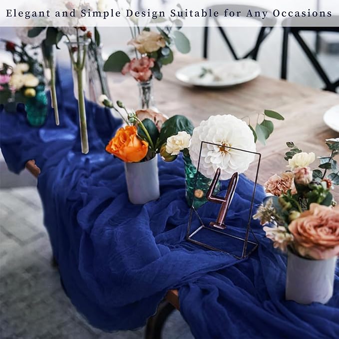 10FT 12 Pack Royal Blue Cheesecloth Table Runner 20 x 120 Inch Long Rustic Gauze Cheese Cloth Table Runner for Wedding Bridal Baby Shower Table Decorations Boho Fabric Sheer Birthday Party Table Decor-CasaMuseHome