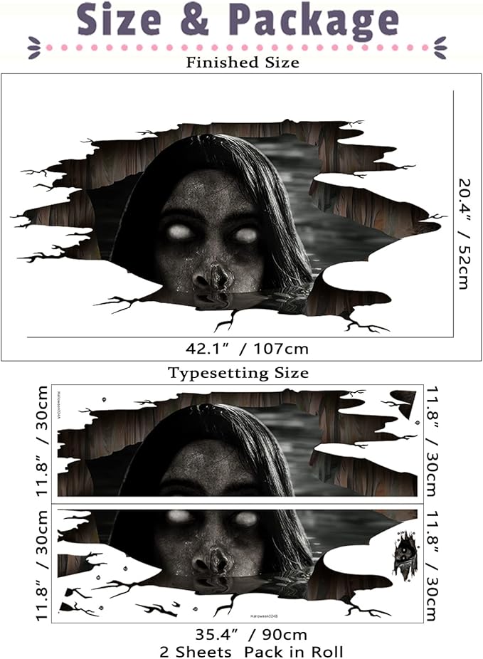 3D Halloween Floor Decals Scary Halloween Zombie Stickers for Living Room, Spooky Blind Women Scratching Floor Stickers Vinyl Removable Decals Art Decorations Party Supplies for Bar Pub-CasaMuseHome