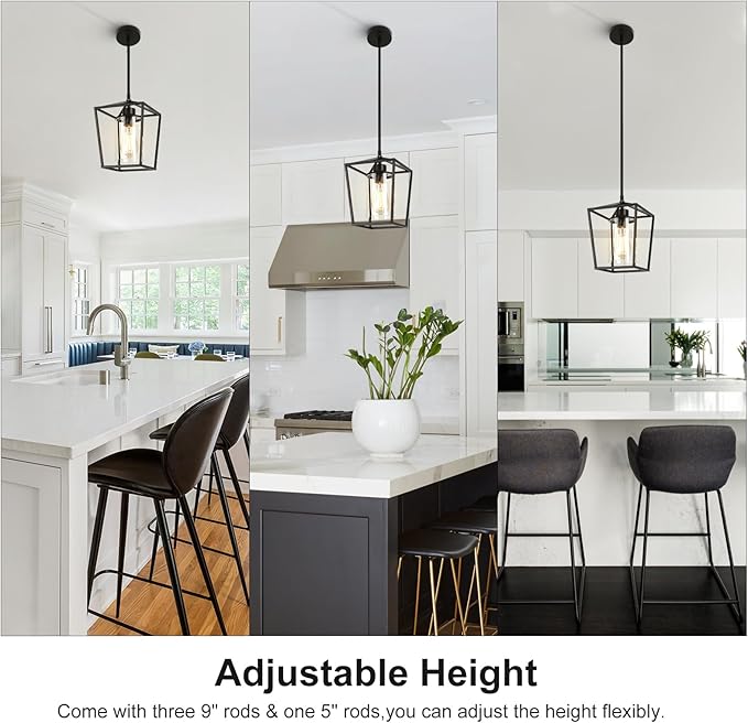 3 Pack Black Pendant Lights for Kitchen Island, 1-Light Farmhouse Metal Pendant Light Cage Kitchen Hanging Light Fixtures with Clear Glass Shade for Dining Room, Entryway, Hallway, Foyer-CasaMuseHome