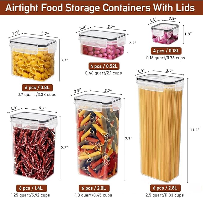 64 PCS Airtight Food Storage Containers With Lids BPA Free,6 Pack With Pouring Spout Cereal Containers Storage for Kitchen Pantry Organization and Storage,Dishwasher safe,Labels Marker-CasaMuseHome