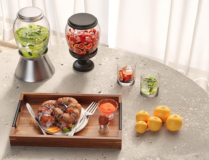 Acacia Wood Serving Tray with Metal Handles,15x10in Ottoman Decorative Trays Platter for Coffee Table,Living Room,Bar,Party(Medium)-CasaMuseHome