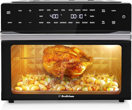 32QT Extra Large Air Fryer, 19-In-1 Air Fryer Toaster Oven Combo with Rotisserie and Dehydrator, Digital Convection Oven Countertop Airfryer Fit 13" Pizza, 6 Accessories, 1800w (Black)-CasaMuseHome