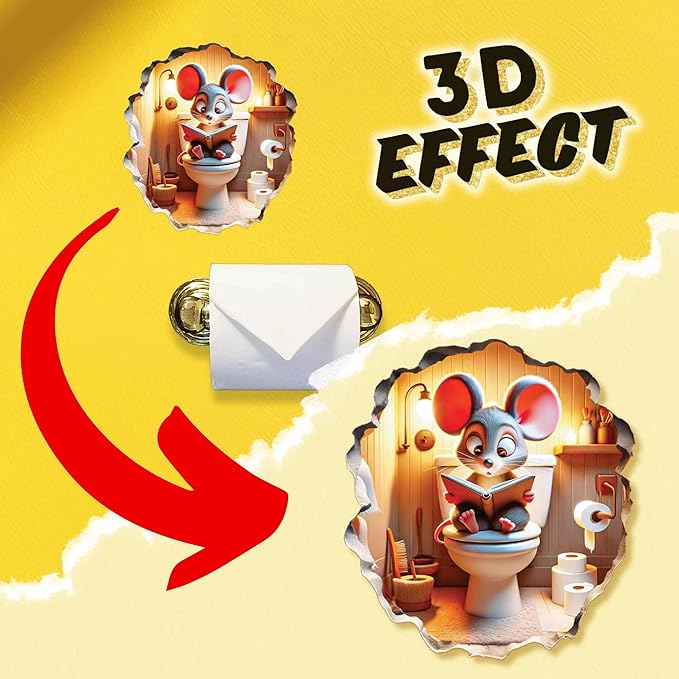 3D Mouse Sitting on Toilet - Mousehole Wall Sticker Decal - Removable Bathroom Decor - Kids Room - Peel & Stick - Whimsical Home Decor - MICESTERPIECE-CasaMuseHome