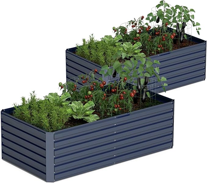 8x4x2 ft Outdoor Raised Garden Bed, Large Metal Planter Raised Beds, Planters for Outdoor Plants for Vegetables, Flowers, Herbs, Fruits, and Succulents.(2 Pcs,Blue)-CasaMuseHome