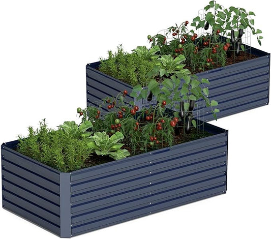 8x4x2 ft Outdoor Raised Garden Bed, Large Metal Planter Raised Beds, Planters for Outdoor Plants for Vegetables, Flowers, Herbs, Fruits, and Succulents.(2 Pcs,Blue)-CasaMuseHome
