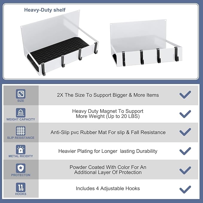 3 Pack Magnet Garage Organizer Magnetic Spice Rack for Refrigerator 20 lb Capacity Shelf Hanging Heavy Duty Magnetic Fridge Side for Organize Garage Tools (White)-CasaMuseHome