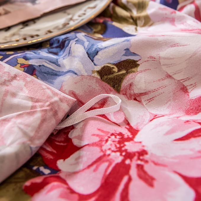 ABREEZE Colorful Floral Duvet Cover Queen 100% Cotton Flower Duvet Cover 3 Piece Set 1 Multi-Colored Damask Paisley Duvet Cover with Zipper Ties 2 Pillowcases Luxury Soft Peony Print Bedding Set-CasaMuseHome