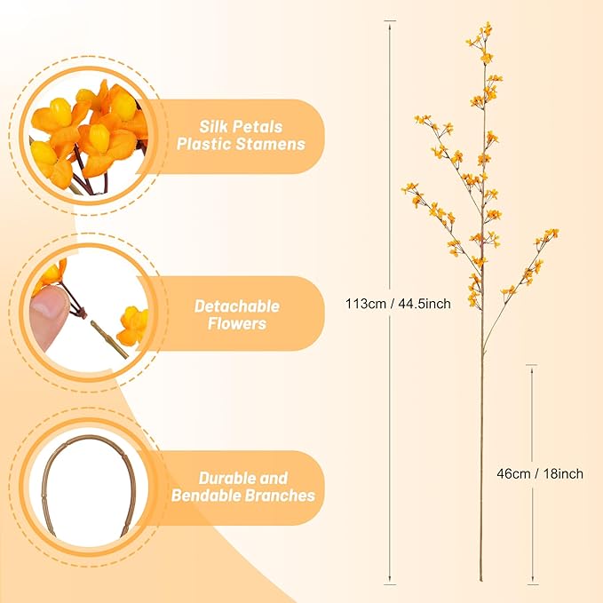 4Pcs Fake Flowers Blossom Branches Artificial Flowers for Indoor Decor, Faux Long Stem Realistic Indoor Plants for Vase Wedding Home Office Bedroom Party Table Centerpieces Decor-CasaMuseHome