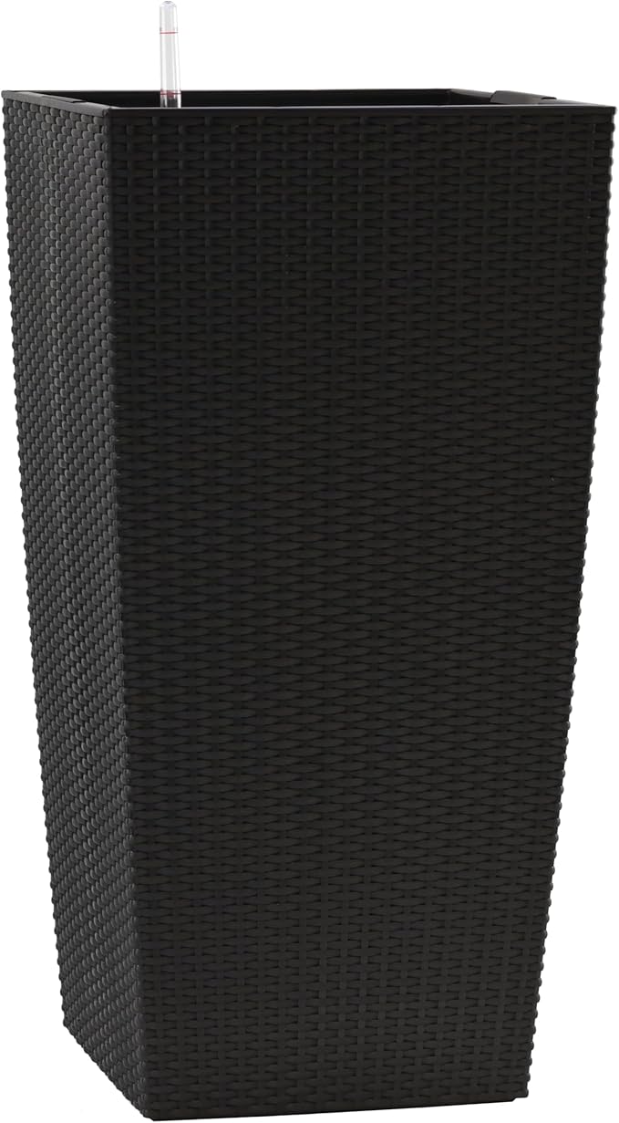 30in Tall Large Plant Pots Planter-Self-Watering Indoor/Outdoor Planting with Drain Holes, Water Level Monitor, Inner Bucket for Front Porch Patio, Black Large-CasaMuseHome