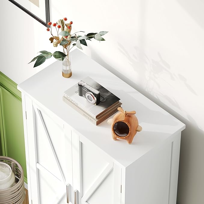 50.4" H Bathroom Storage Cabinet, Modern Floor Cabinet with Adjustable Shelf, Small Pantry with 2 Doors & Drawers, Storage Cabinet for Bathroom, Living Room, Kitchen, White KES007WCWG-CasaMuseHome