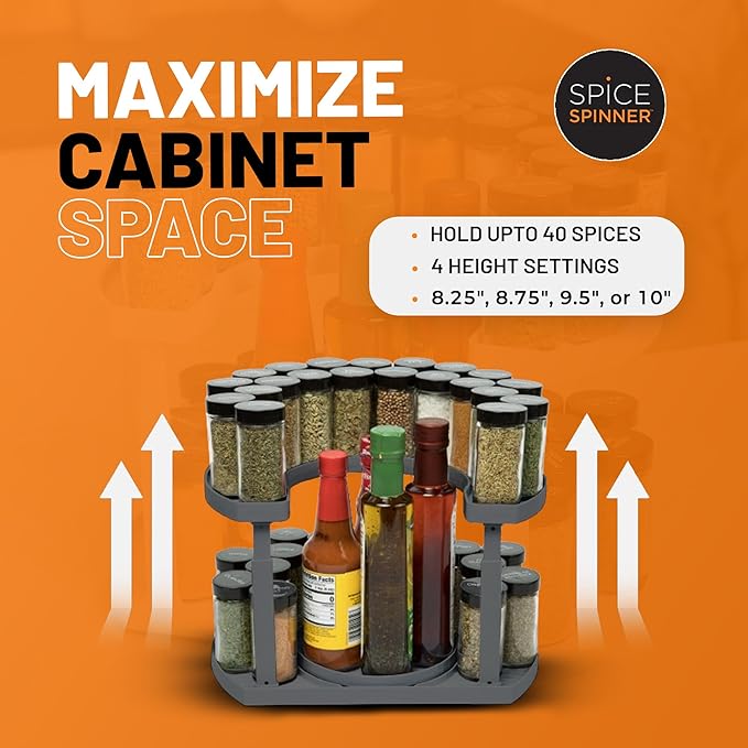 2-Tier Spice Rack Organizer for Cabinet | Rotating Lazy Susan Spice Organizer Holds 40 Spice Jars | Countertop & Pantry Spice Shelf for Kitchen Organization & Storage (Gray)-CasaMuseHome