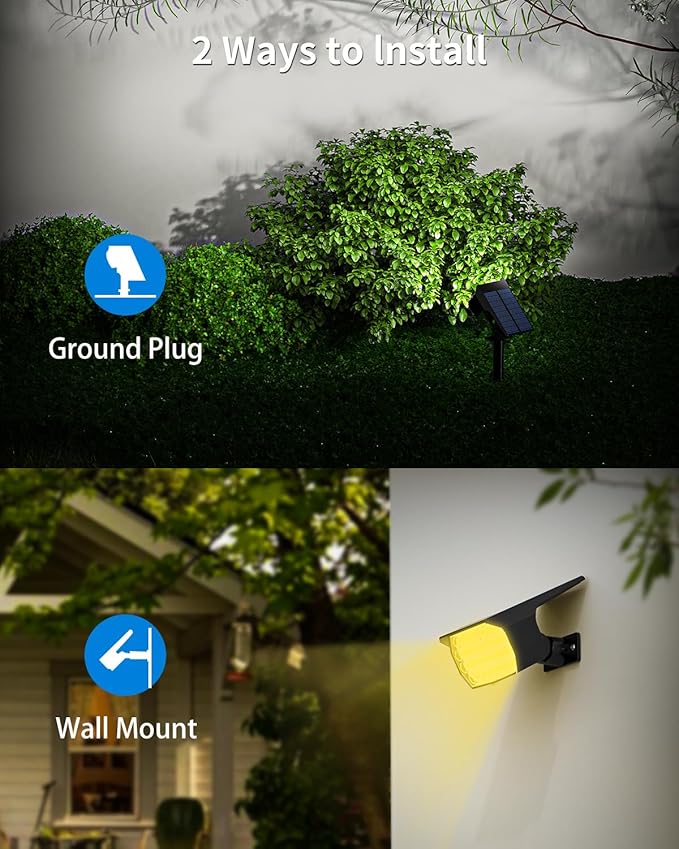 3 Colors Solar Lights Outdoor Waterproof IP65 Outdoor Solar Spot Lights for Yard 52 LEDs 600LM Solar Powered Landscape Spotlights Solar Security Wall Lights for Garden Pathway Outside- 6 Pack-CasaMuseHome