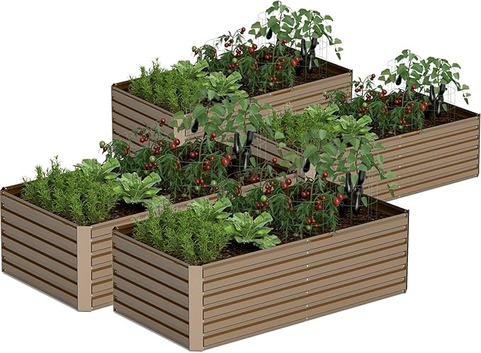 8x4x2 ft Outdoor Raised Garden Bed, Large Metal Planter Raised Beds, Planters for Outdoor Plants for Vegetables, Flowers, Herbs, Fruits, and Succulents.(4 Pcs)-CasaMuseHome