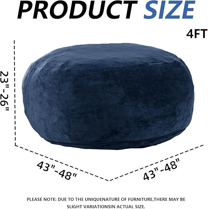 4FT Large Bean Bag Chairs,Big Adult Size Memory Foam Beanbags with Filler Included,Machine Washable Corduroy Cover,Ultra Soft Plush Gaming Bing Bag Puff Chair for Dorm, Living Room & Bedroom (Blue)-CasaMuseHome