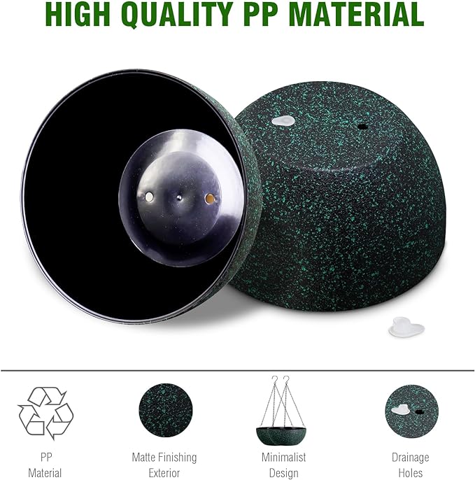 13inch Large Hanging Planters Pots for Outdoor Indoor Plants with Drainage Holes and Chain, 2pack Round Hanging Flower Pots for Garden Home Porch Decor, Black with Green Speckles-CasaMuseHome