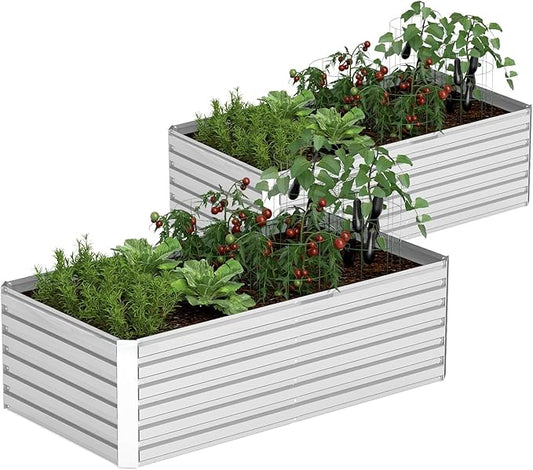 8x4x2 ft Outdoor Raised Garden Bed, Large Metal Planter Raised Beds, Planters for Outdoor Plants for Vegetables, Flowers, Herbs, Fruits, and Succulents.(2 Pcs)-CasaMuseHome