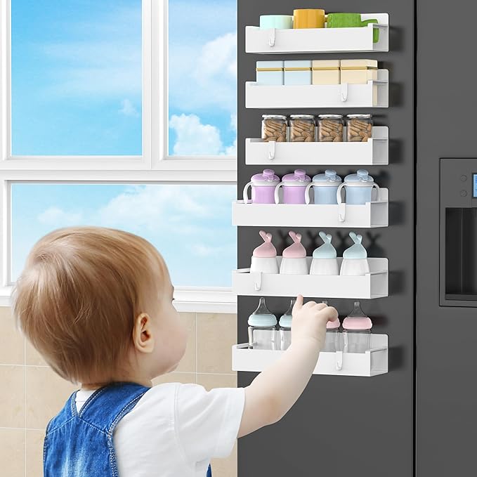 6 Pack Magnetic Spice Rack Organizer for Refrigerator and Oven, White Fridge Organizers and Storage for Kitchen-CasaMuseHome