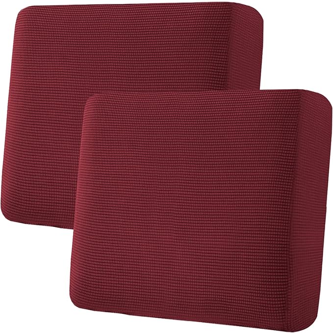 H.VERSAILTEX Super Stretch Individual Seat Cushion Covers Sofa Covers Couch Cushion Covers Slipcover Sets Thick Jacquard Textured Twill Fabric (2 Piece Large Sofa Cushion Covers, Burgundy Red)-CasaMuseHome