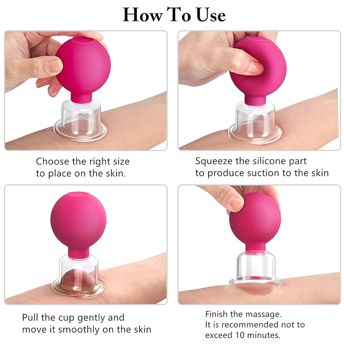 4 Size Facial Cupping Therapy Set Glass, Eye Face Vacuum Massage Anti Cellulite Cup - Silicone, for Beauty Body Cup Lymphatic Fascia Massager (Gift Box Packaging-red)-CasaMuseHome