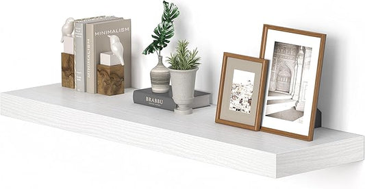 10 inch Deep Wall Shelves 36 inche Long, 1.8 Thick Single Floating Shelf Wall Mounted, Heavy Duty 70 lbs Shelves for Bedroom, Books, Living Room, Kitchen, Office Modern Farmhouse Decor, White-CasaMuseHome