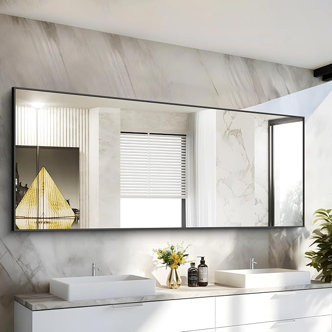 30x72inch Bathroom Mirror, Black Rectangle Mirror with Thin Frame, Large Rectangular Wall Mirror for Bathroom, Living Roomm, Hair Salon, Big Farmehouse Mirror Hang Horizontal/Vertical-CasaMuseHome