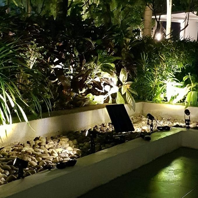 4-Spotlight Mini 50X Solar-Powered LED Spotlight (Cool White LED), Black Finish, Outdoor Garden Yard Landscape Downlight-CasaMuseHome