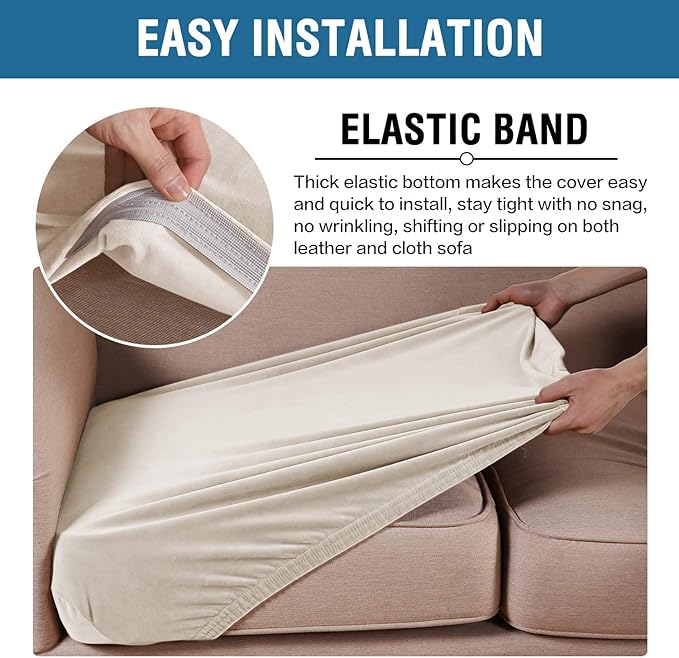 H.VERSAILTEX Velvet Stretch Couch Cushion Cover Plush Cushion Slipcover for Chair Cushion Furniture Protector Seat Cushion Sofa Cover (1 Piece Armchair Cushion Covers, Ivory)-CasaMuseHome