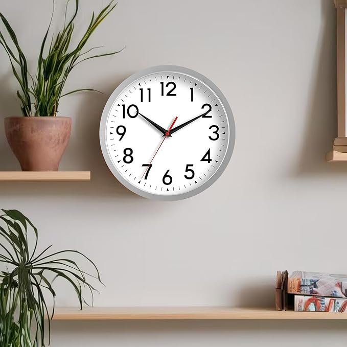 12 Inch Wall Clock Battery Operated Silent Non Ticking Analog Modern Decorative for Office Kitchen Outdoor Living Room Classroom Bedroom Bathroom School(Silver)-CasaMuseHome