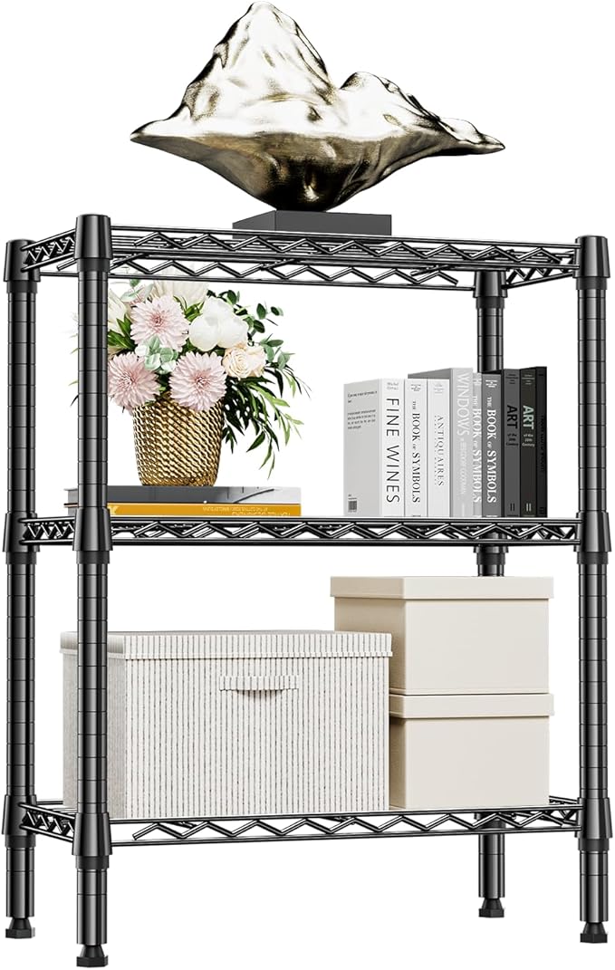 750 lbs 3 Tier Shelf Metal Storage Shelves Wire Rack Closet Organizers for Garage Kitchen Bathroom Laundry Black 11.8" D x 25.6" W x 31.5" H-CasaMuseHome