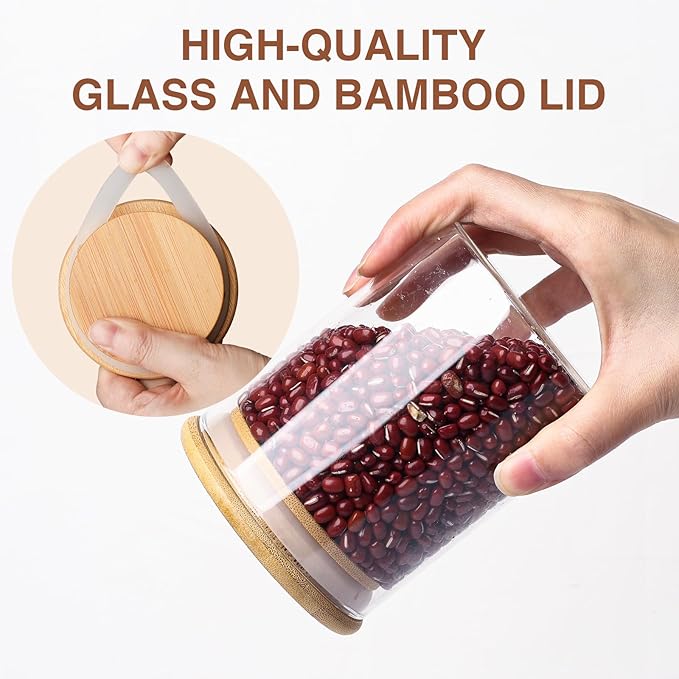 17oz Glass Food Storage Jars, Glass Jars with Bamboo Lids, Kitchen Storage Jars, Set of 12, Canisters with Airtight Lids for Spice, Coffee, Cookie, Pantry Organizers-CasaMuseHome