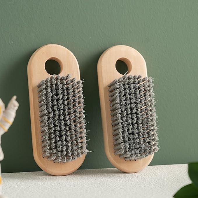 2 Pcs Wood Laundry Brush, Clothing Stain Remover Scrubber, Soft Bristle for Scrubbing Out Tough on Delicate, Easy to Grip Hand Washing Clothes-CasaMuseHome