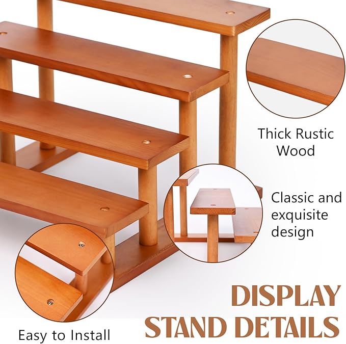 4 Tier Wooden Display Riser Stand Perfume Organizer, Dessert Table Display Set, Solid Wood Food Display Stands for Party, Bamboo Rustic Solid Wood Shelf for Cupcakes, Perfume, Cologne, Spiece-CasaMuseHome