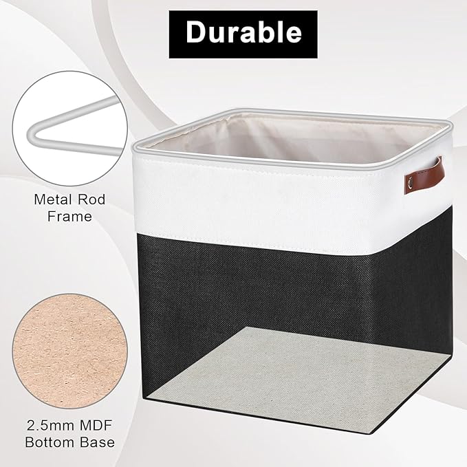 13x13 Cube Storage Bins, Collapsible Fabric Storage Box, 4 Pack Closet Baskets with Handles for Organizing, Shelf, Toys, Clothes, Home, Office, Nursery (Black&White)-CasaMuseHome