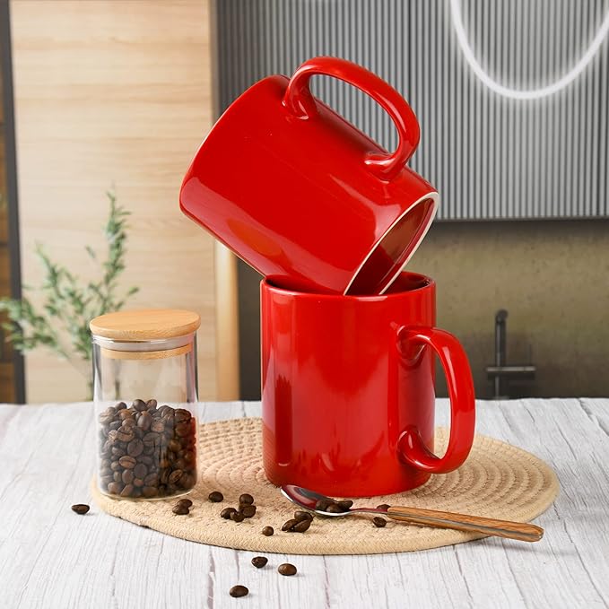 30oz Super Large Ceramic Coffee Mugs Large Handles Set of 2 (Red)-CasaMuseHome