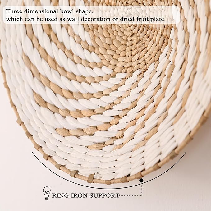 7 Pack Boho Wall Basket Decor - Seagrass Rattan Wicker Wall Decor Round Handmade Hanging Rustic Flat Elegant Wall Art for Farmhouse Living Rooms Bedrooms Display Table Settings Kitchen Home-CasaMuseHome