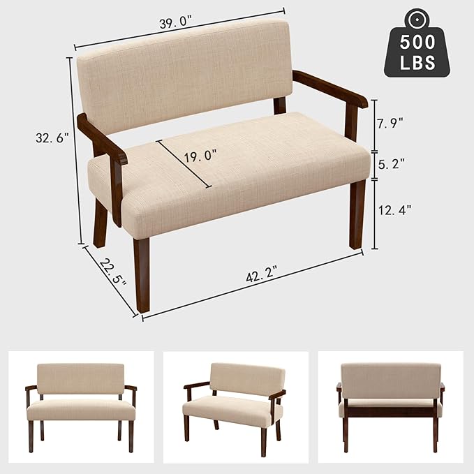Accent Chair 2 Seat, Arm Chairs with Soft Seat and Armrests for Living Room, Love seat for Dining, Reading, and Waiting Rooms (Beige)-CasaMuseHome