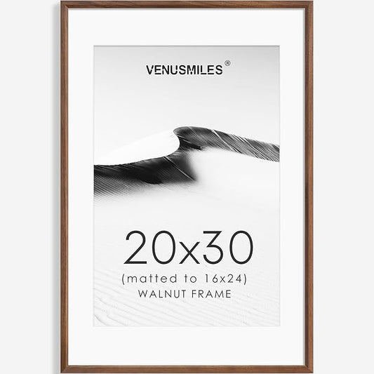 20x30 Poster Frame Natural Solid Walnut Photo Frames with 16x24 Removable Mat Wall Hanging Large Handcrafted Frame with HD Plexiglass Wall and Tabletop Display Large Picture Frame-CasaMuseHome