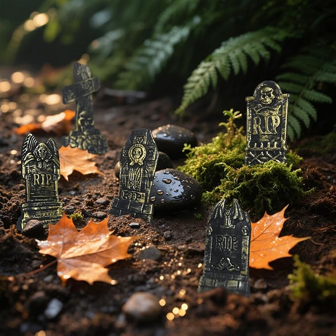 20Pcs Halloween Mini Tombstones Figurines, Plastic Miniature Tombstones Set Mini Gravestones Halloween Decorations for Miniature Graveyard Scene Haunted House DIY Crafts-CasaMuseHome