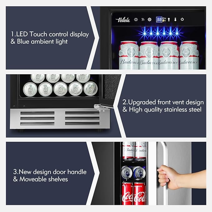 15 Inch Outdoor Beverage Refrigerator Cooler,Stainless Steel 127 Cans Beverage Fridge with French Door Under Counter Built-in or Freestanding, Perfect for Beer, Cola-CasaMuseHome