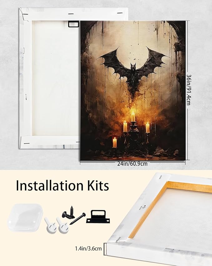 AbcCustomize Halloween Canvas Wall Art - Vintage Moody Bat Poster, Gothic Dark Academia Wall Decor, Spooky Halloween Decor for Farmhouse & Cottage, Fall Decorations Indoor for Living Room & Bedroom-CasaMuseHome