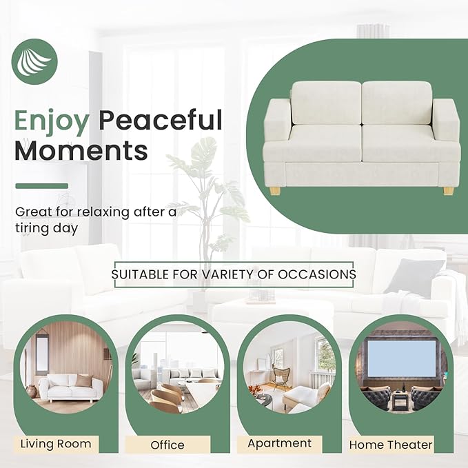 2 Piece Set Comfy Sofa Couch, 2 3-Seater Sofa with Deep Seats, Modern Sleeper Couch for Living Room, Beige Chenille-CasaMuseHome