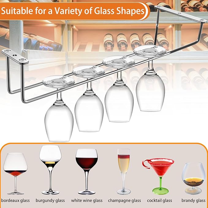 5 Pack Wine Glass Rack Stainless Steel Wine Glass Holder, 14inch Hanging Stemware Rack for Bar Kitchen Cabinet-CasaMuseHome