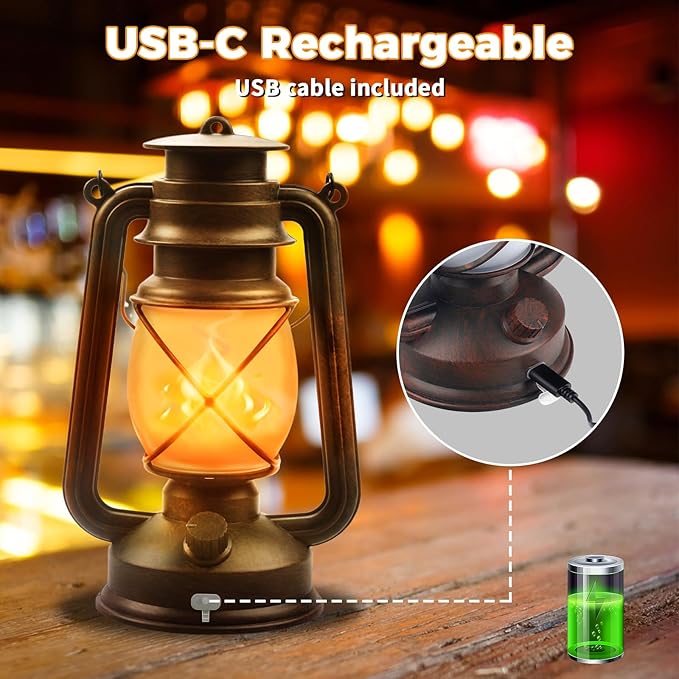 2 Pack Bronze Vintage 4 Modes Light LED Lanterns，Rechargeable Dancing Flame Lanterns Decorative Outdoor&Indoor, Remote Control Waterproof Hanging Lights for Camping,Patio Garden Pathway-CasaMuseHome
